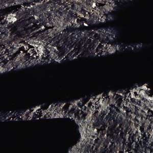 Фото NASA AS11-40-5921 (фрагмент): видна пыль, частично сдутая струей газа